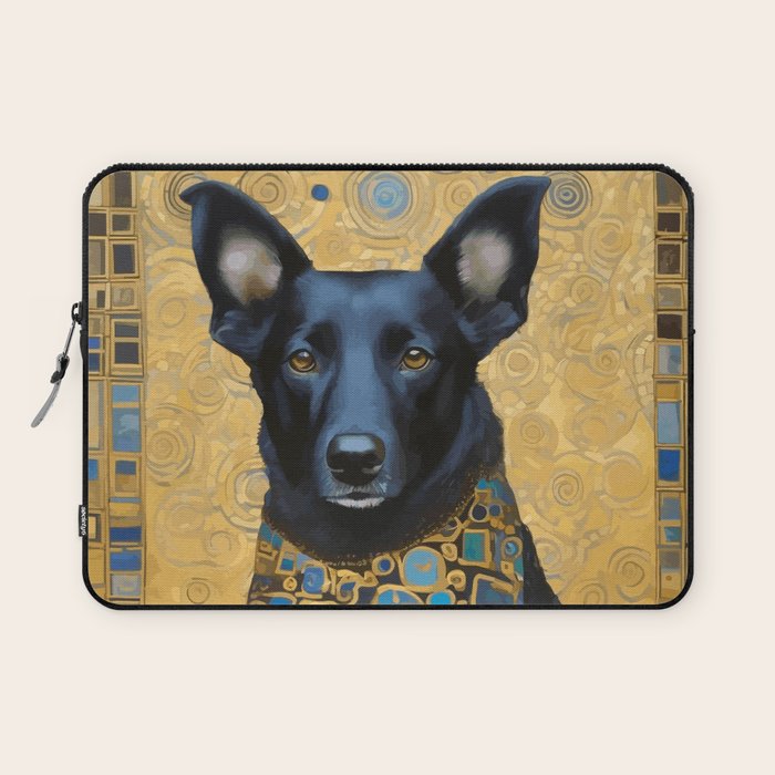 Handsome Black Klimt Dog with Scarf Laptop Sleeve Gallery Image 1