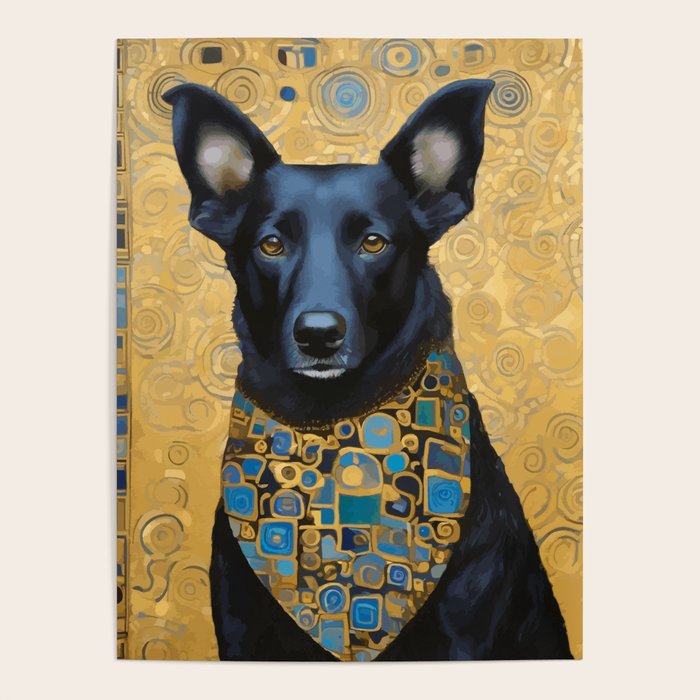 Handsome Black Klimt Dog with Scarf Poster Gallery Image 1