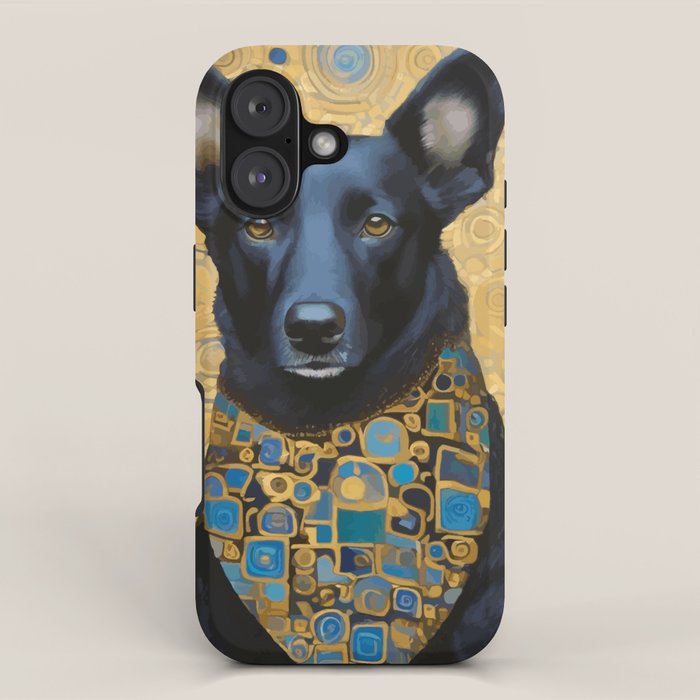 Handsome Black Klimt Dog with Scarf iPhone Case Gallery Image 1