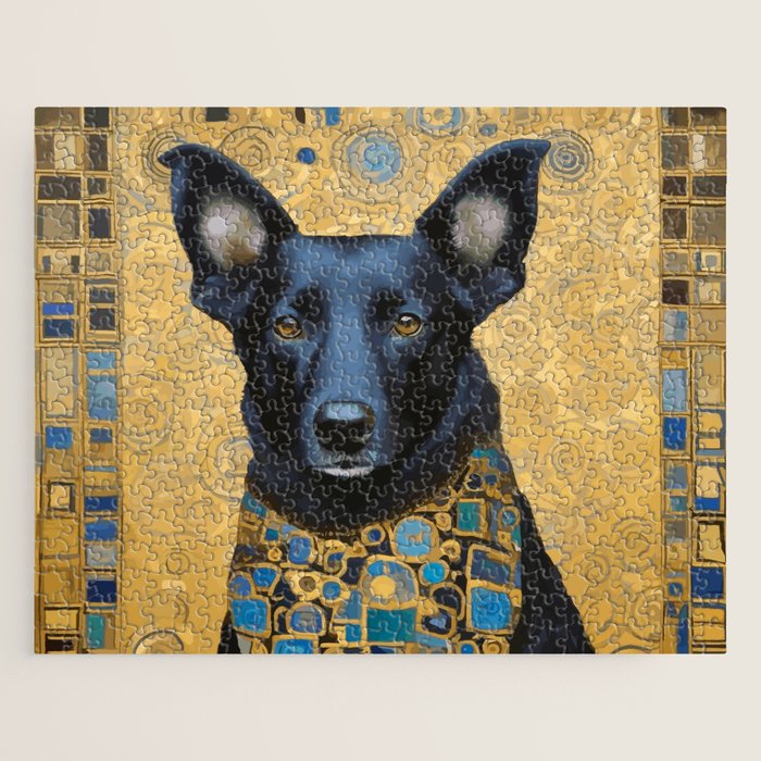 Handsome Black Klimt Dog with Scarf Jigsaw Puzzle Gallery Image 1