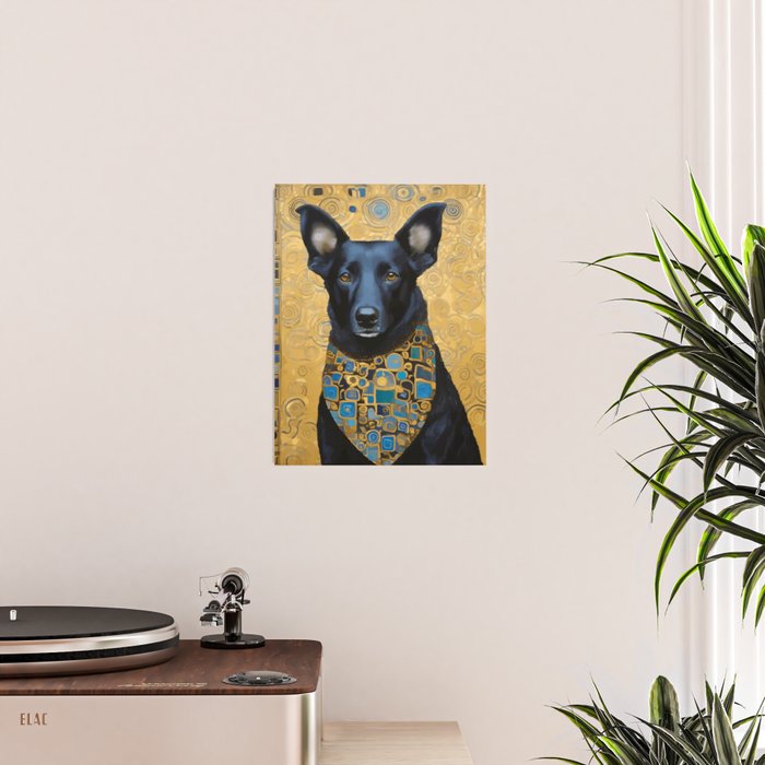 Handsome Black Klimt Dog with Scarf Poster Gallery Image 2