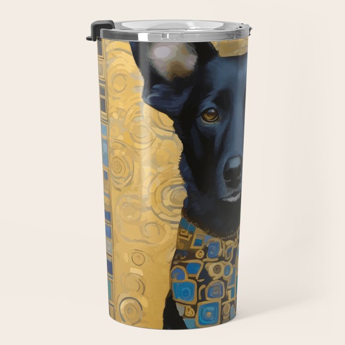 Handsome Black Klimt Dog with Scarf Travel Mug Gallery Image 3