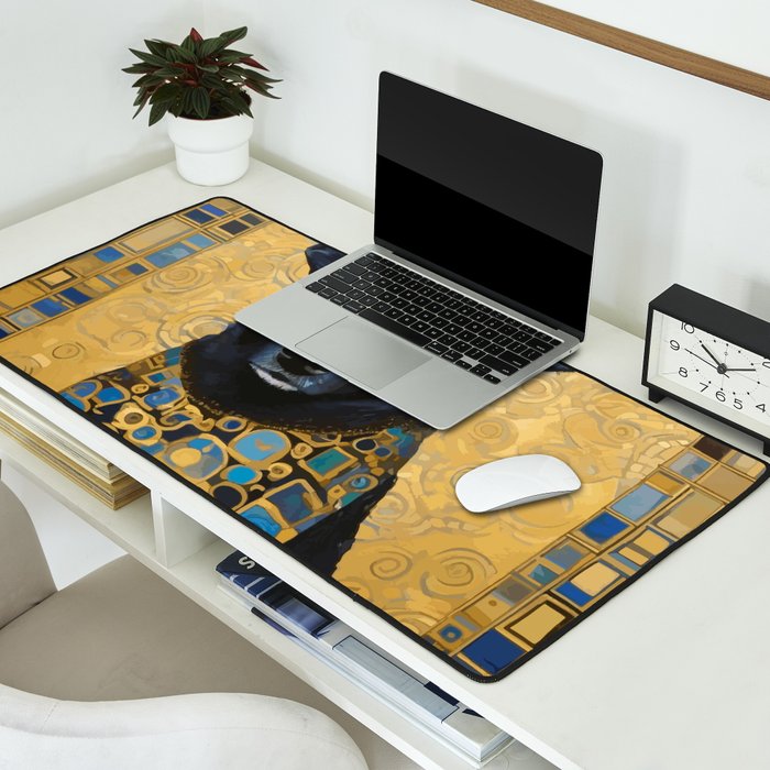 Handsome Black Klimt Dog with Scarf Desk Mat Gallery Image 2