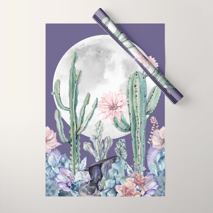 Desert Cactus Full Moon Succulent Garden on Purple Wrapping Paper Gallery Image 1