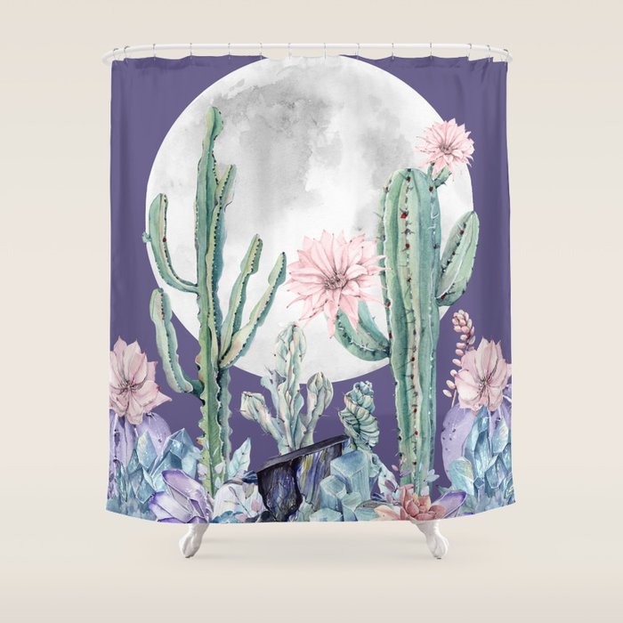 Desert Cactus Full Moon Succulent Garden on Purple Shower Curtain Gallery Image 1