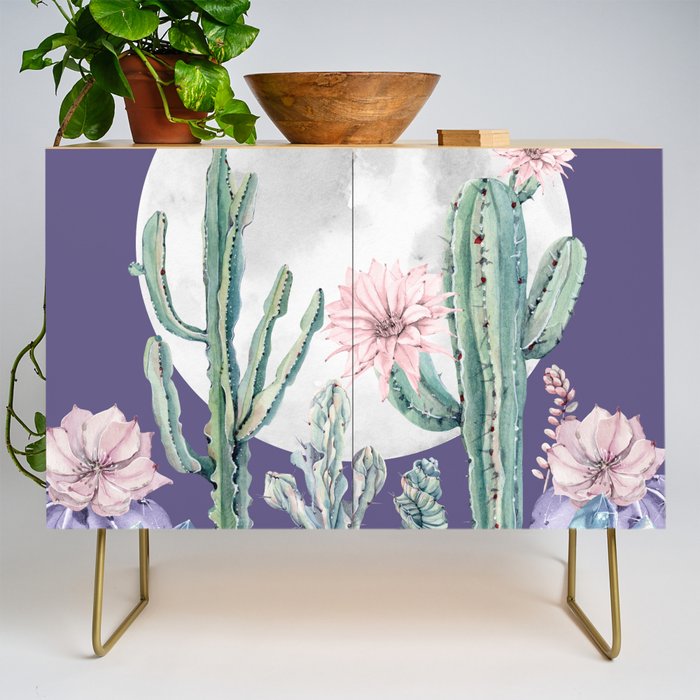 Desert Cactus Full Moon Succulent Garden on Purple Credenza Gallery Image 1