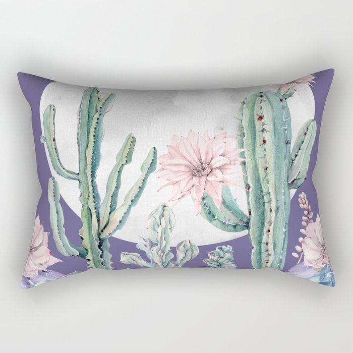 Desert Cactus Full Moon Succulent Garden on Purple Rectangular Pillow Gallery Image 2