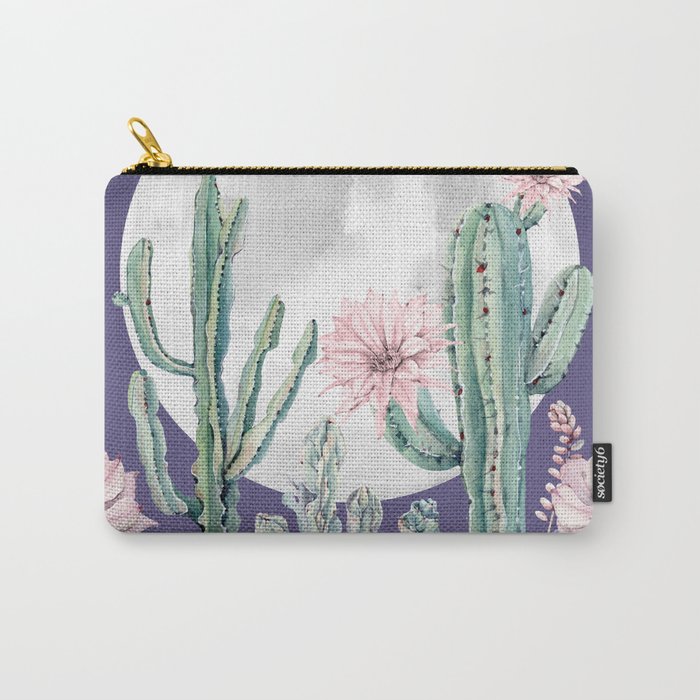 Desert Cactus Full Moon Succulent Garden on Purple Carry All Pouch Gallery Image 1