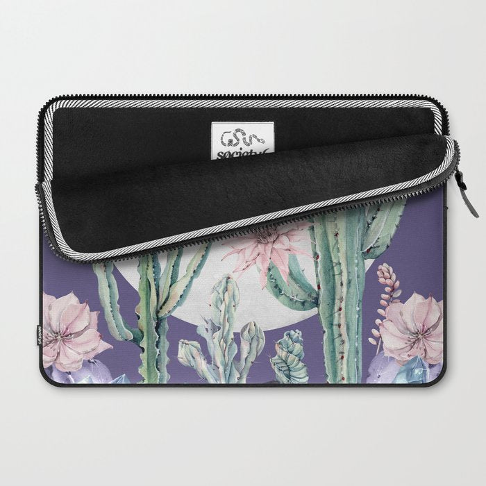 Desert Cactus Full Moon Succulent Garden on Purple Laptop Sleeve Gallery Image 2