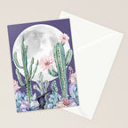 Desert Cactus Full Moon Succulent Garden on Purple Stationery Card Gallery Image 2