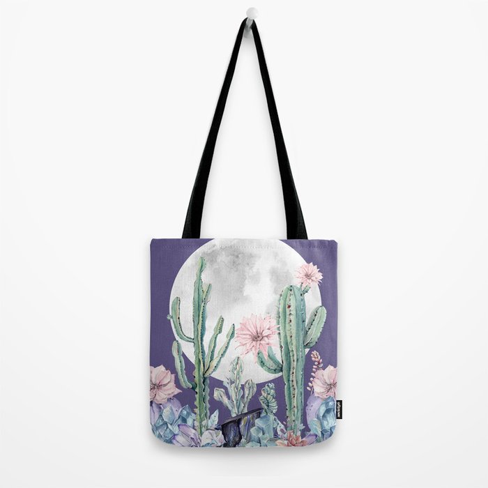 Desert Cactus Full Moon Succulent Garden on Purple Tote Bag Gallery Image 2