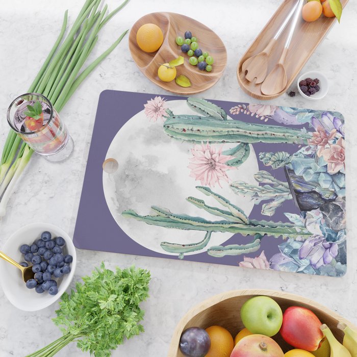 Desert Cactus Full Moon Succulent Garden on Purple Cutting Board Gallery Image 2