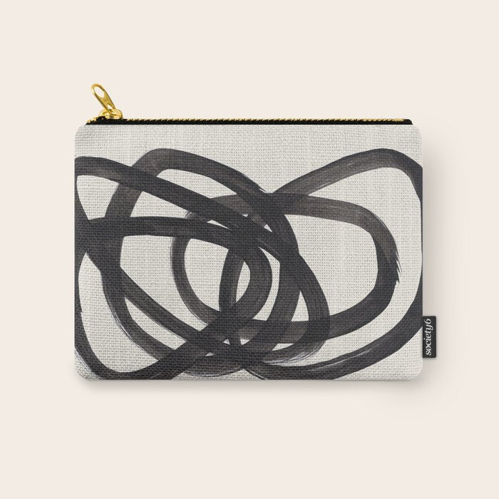 Mid Century Modern Minimalist Abstract Art Brush Strokes Black & White Ink Art Spiral Circles Carry All Pouch Gallery Image 1