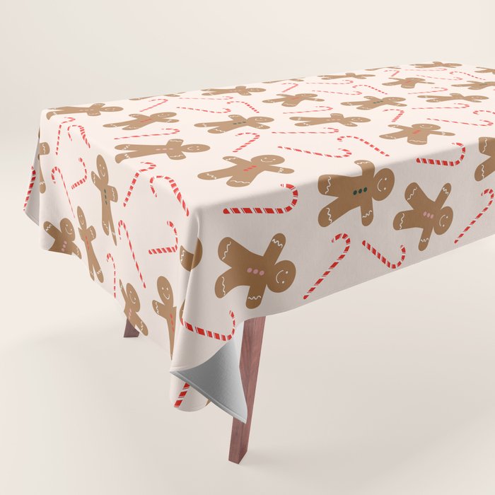 Gingerbread Man + Candy Cane Christmas Pattern Tablecloth Gallery Image 1
