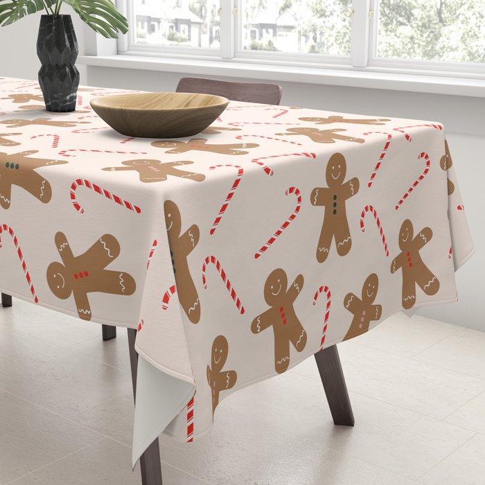 Gingerbread Man + Candy Cane Christmas Pattern Tablecloth Gallery Image 3
