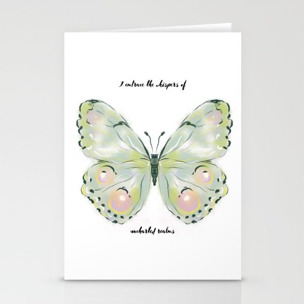 Exquisite Light Green Watercolour Butterfly Stationery Card Gallery Image 1