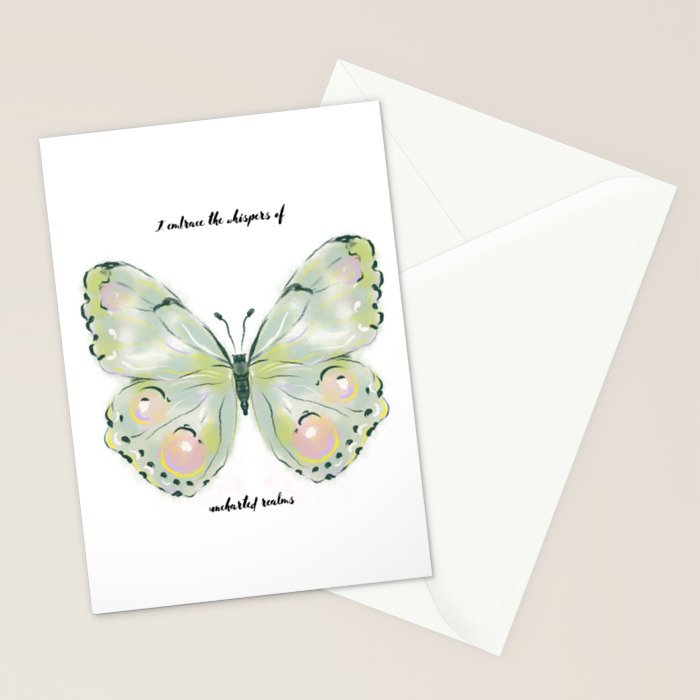 Exquisite Light Green Watercolour Butterfly Stationery Card Gallery Image 2