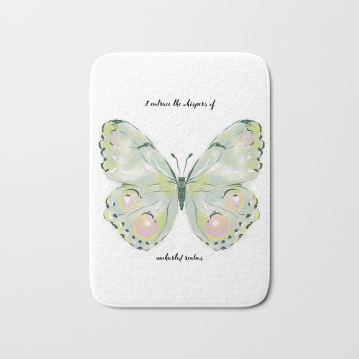Exquisite Light Green Watercolour Butterfly Bath Mat Gallery Image 1
