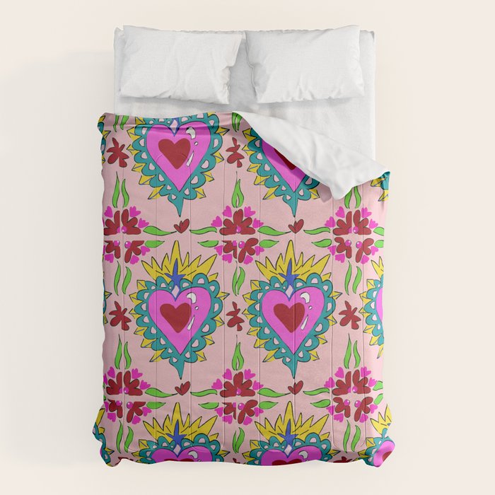 Hot Pink Sacred Hearts Comforter Gallery Image 1
