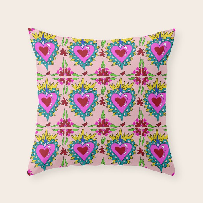 Hot Pink Sacred Hearts Throw Pillow Gallery Image 6