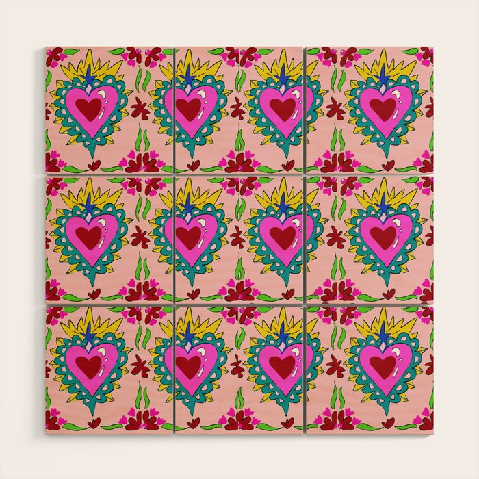 Hot Pink Sacred Hearts Wood Wall Art Gallery Image 1