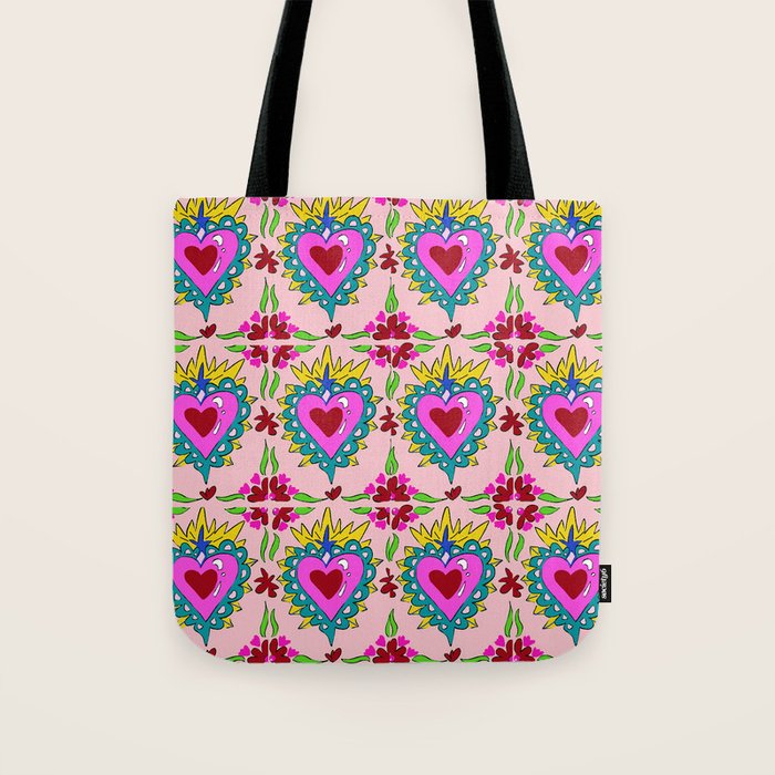Hot Pink Sacred Hearts Tote Bag Gallery Image 1