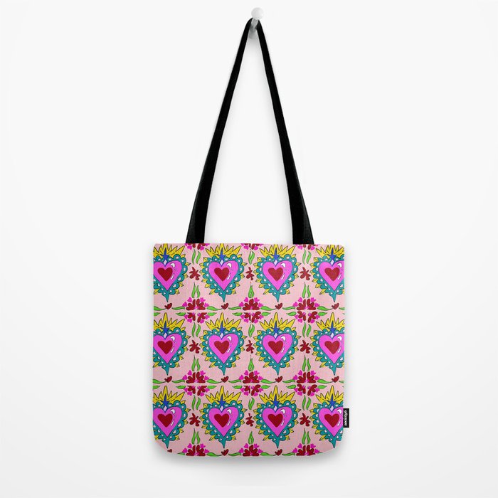 Hot Pink Sacred Hearts Tote Bag Gallery Image 2