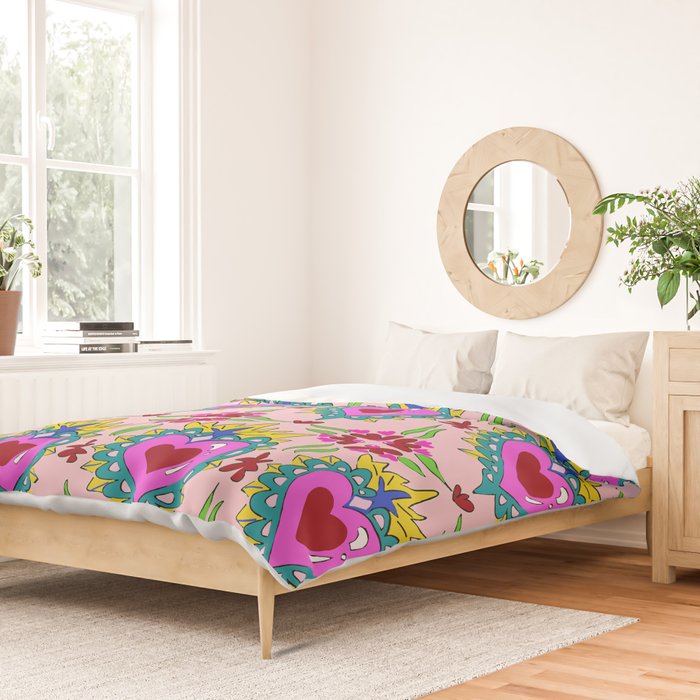 Hot Pink Sacred Hearts Duvet Cover Gallery Image 2