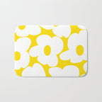 Large White Retro Flowers Sunny Yellow Background #decor #society6 #buyart Bath Mat Gallery Image 1