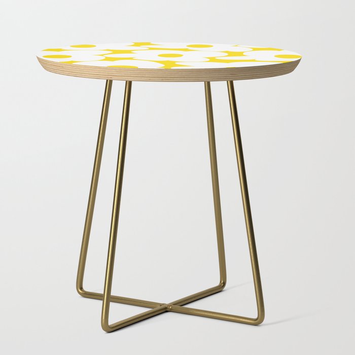 Large White Retro Flowers Sunny Yellow Background #decor #society6 #buyart Side Table Gallery Image 1