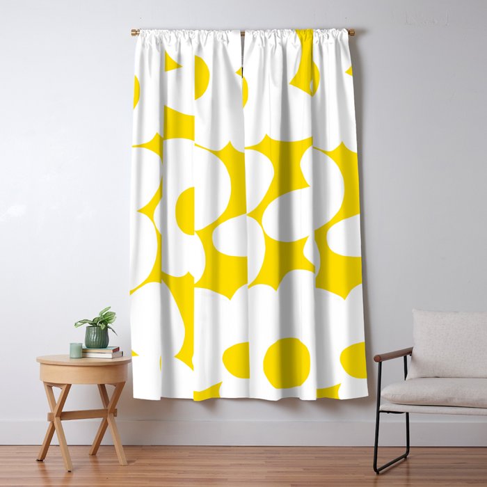 Large White Retro Flowers Sunny Yellow Background #decor #society6 #buyart Window Curtain Gallery Image 1
