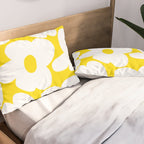 Large White Retro Flowers Sunny Yellow Background #decor #society6 #buyart Pillow Sham Gallery Image 2