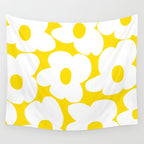 Large White Retro Flowers Sunny Yellow Background #decor #society6 #buyart Wall Tapestry Gallery Image 4