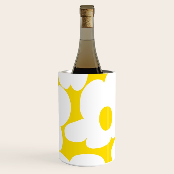 Large White Retro Flowers Sunny Yellow Background #decor #society6 #buyart Wine Chiller Gallery Image 3