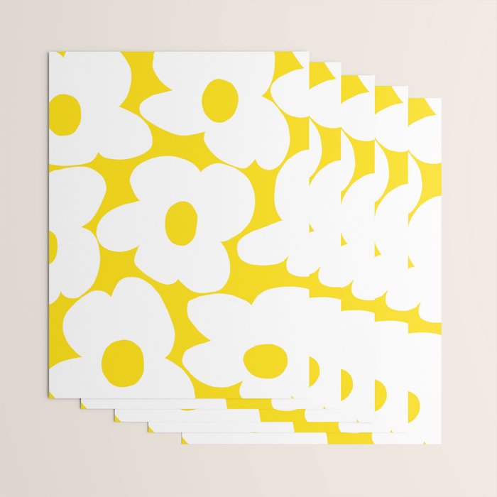 Large White Retro Flowers Sunny Yellow Background #decor #society6 #buyart Wrapping Paper Gallery Image 3