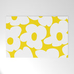 Large White Retro Flowers Sunny Yellow Background #decor #society6 #buyart Welcome Mat Gallery Image 1