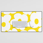 Large White Retro Flowers Sunny Yellow Background #decor #society6 #buyart Desk Mat Gallery Image 1