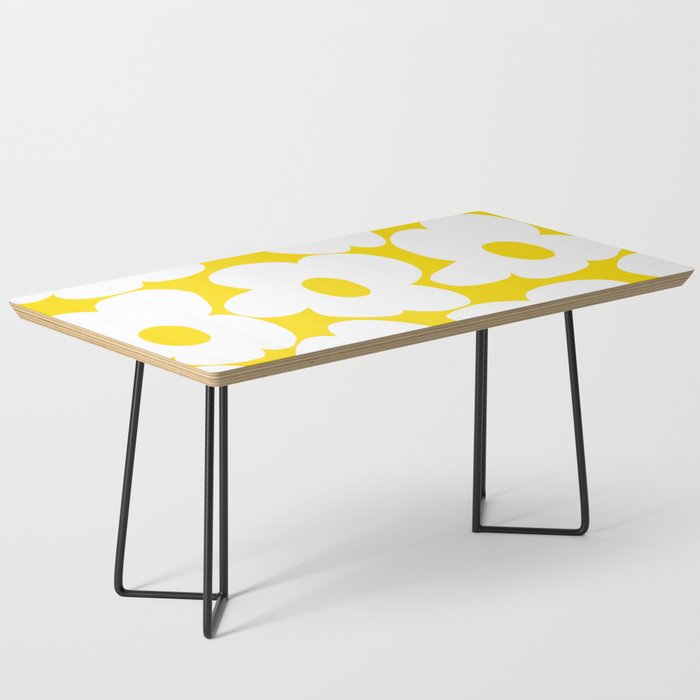 Large White Retro Flowers Sunny Yellow Background #decor #society6 #buyart Coffee Table Gallery Image 1