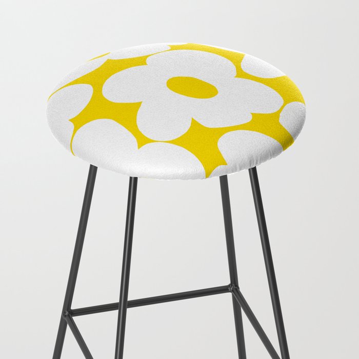 Large White Retro Flowers Sunny Yellow Background #decor #society6 #buyart Stool Gallery Image 2