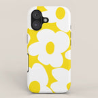 Large White Retro Flowers Sunny Yellow Background #decor #society6 #buyart iPhone Case Gallery Image 1