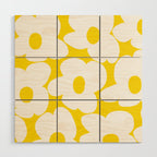 Large White Retro Flowers Sunny Yellow Background #decor #society6 #buyart Wood Wall Art Gallery Image 1