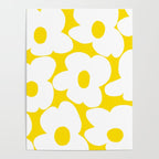 Large White Retro Flowers Sunny Yellow Background #decor #society6 #buyart Poster Gallery Image 4