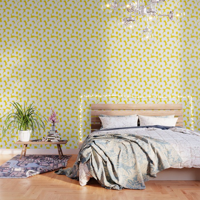 Large White Retro Flowers Sunny Yellow Background #decor #society6 #buyart Wallpaper Gallery Image 1