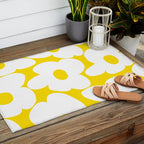 Large White Retro Flowers Sunny Yellow Background #decor #society6 #buyart Outdoor Rug Gallery Image 2