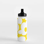 Large White Retro Flowers Sunny Yellow Background #decor #society6 #buyart Water Bottle Gallery Image 2