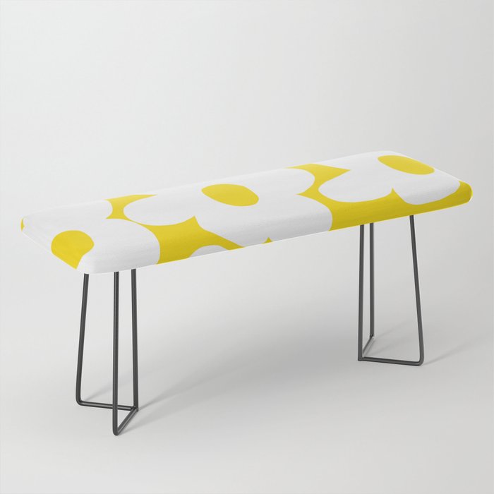 Large White Retro Flowers Sunny Yellow Background #decor #society6 #buyart Bench Gallery Image 1