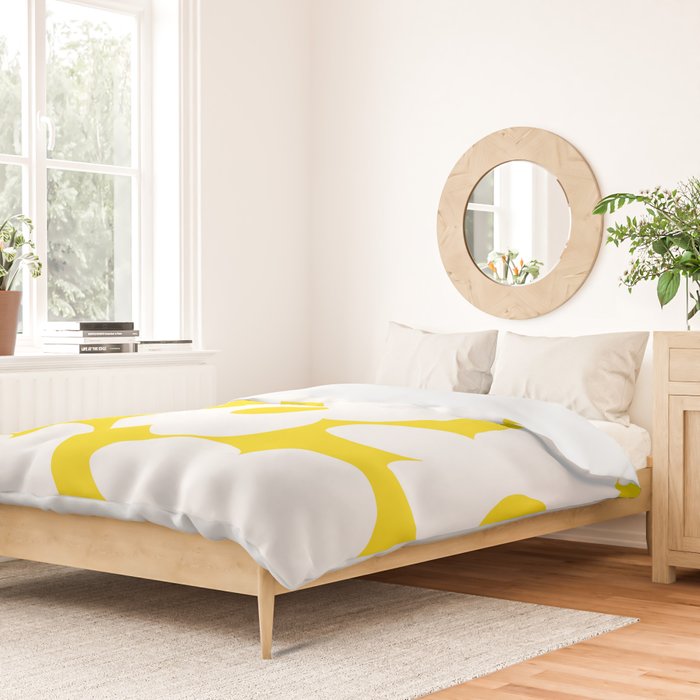 Large White Retro Flowers Sunny Yellow Background #decor #society6 #buyart Duvet Cover Gallery Image 2