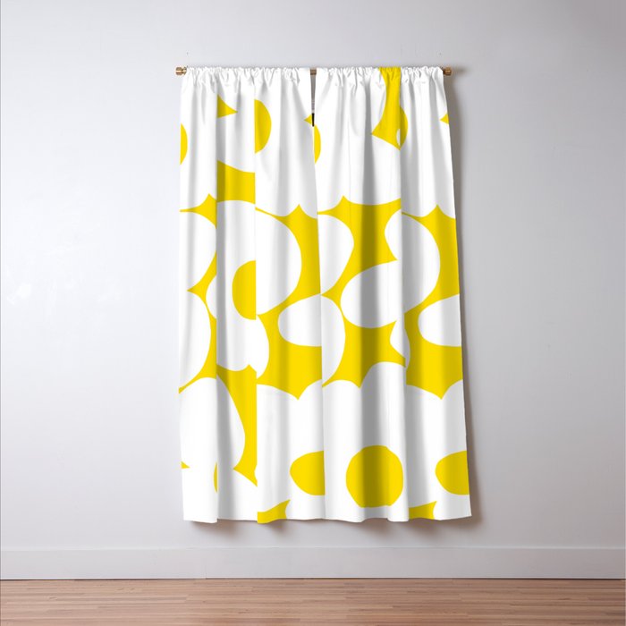Large White Retro Flowers Sunny Yellow Background #decor #society6 #buyart Window Curtain Gallery Image 3