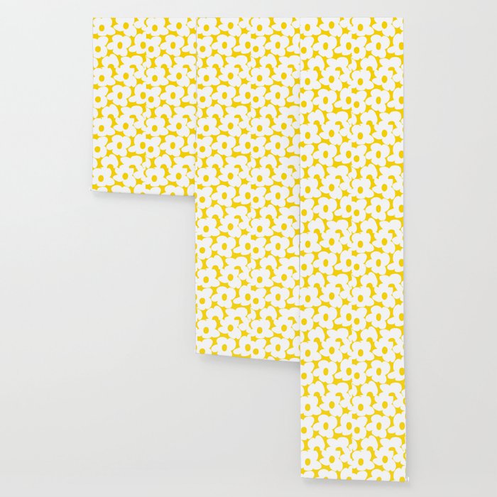 Large White Retro Flowers Sunny Yellow Background #decor #society6 #buyart Wallpaper Gallery Image 3