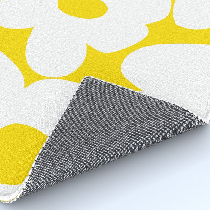 Large White Retro Flowers Sunny Yellow Background #decor #society6 #buyart Rug Gallery Image 4